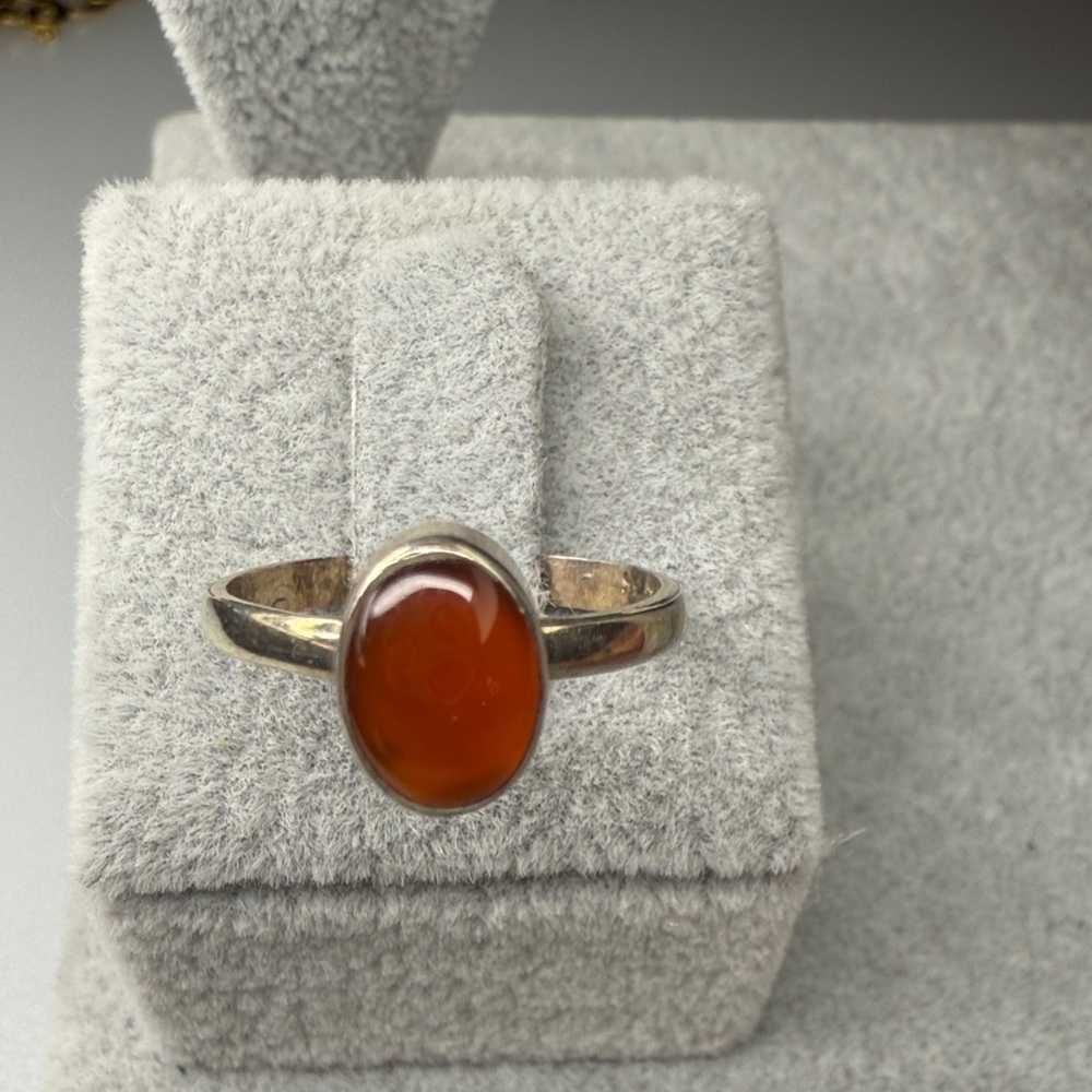 Vintage Silver Ring with Vibrant Orange  Natural Stone